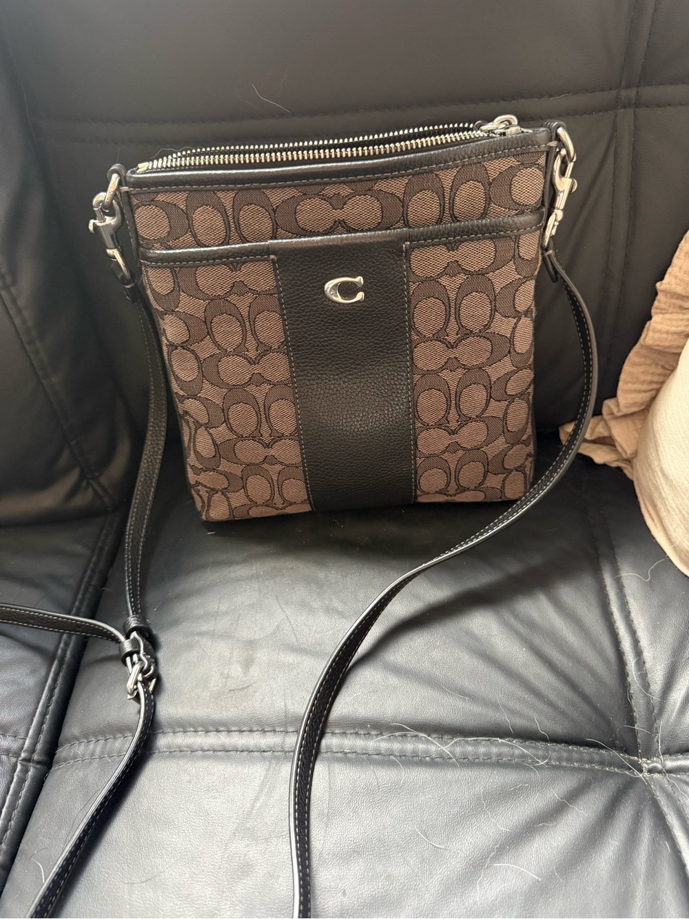 Coach Brown and Black Signature Crossbody Bag